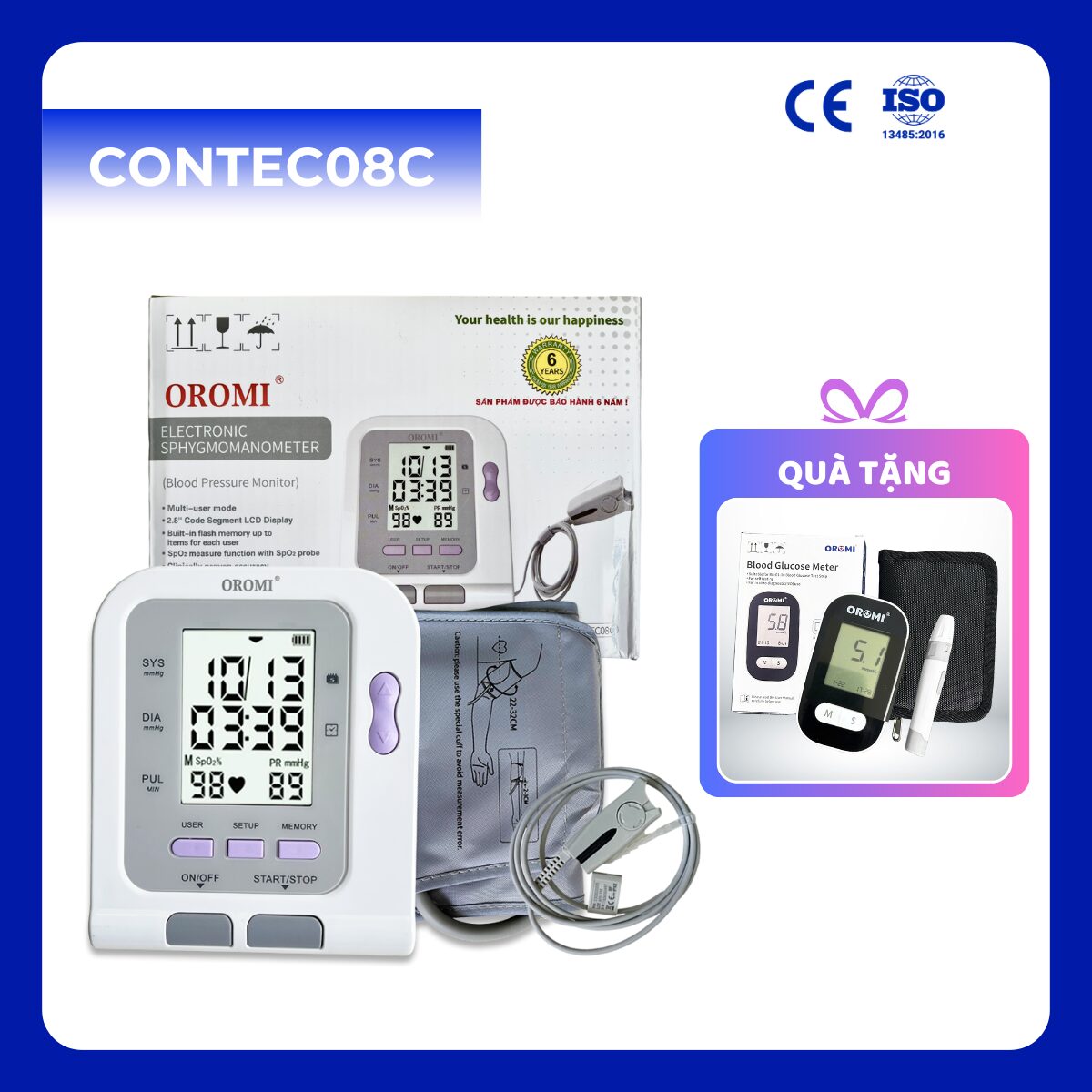 CONTEC08C - Máy Đo Huyết Áp Điện Tử Bắp Tay (Tích Hợp Đo SpO2)CONTEC08C - Máy Đo Huyết Áp Điện Tử Bắp Tay (Tích Hợp Đo SpO2)