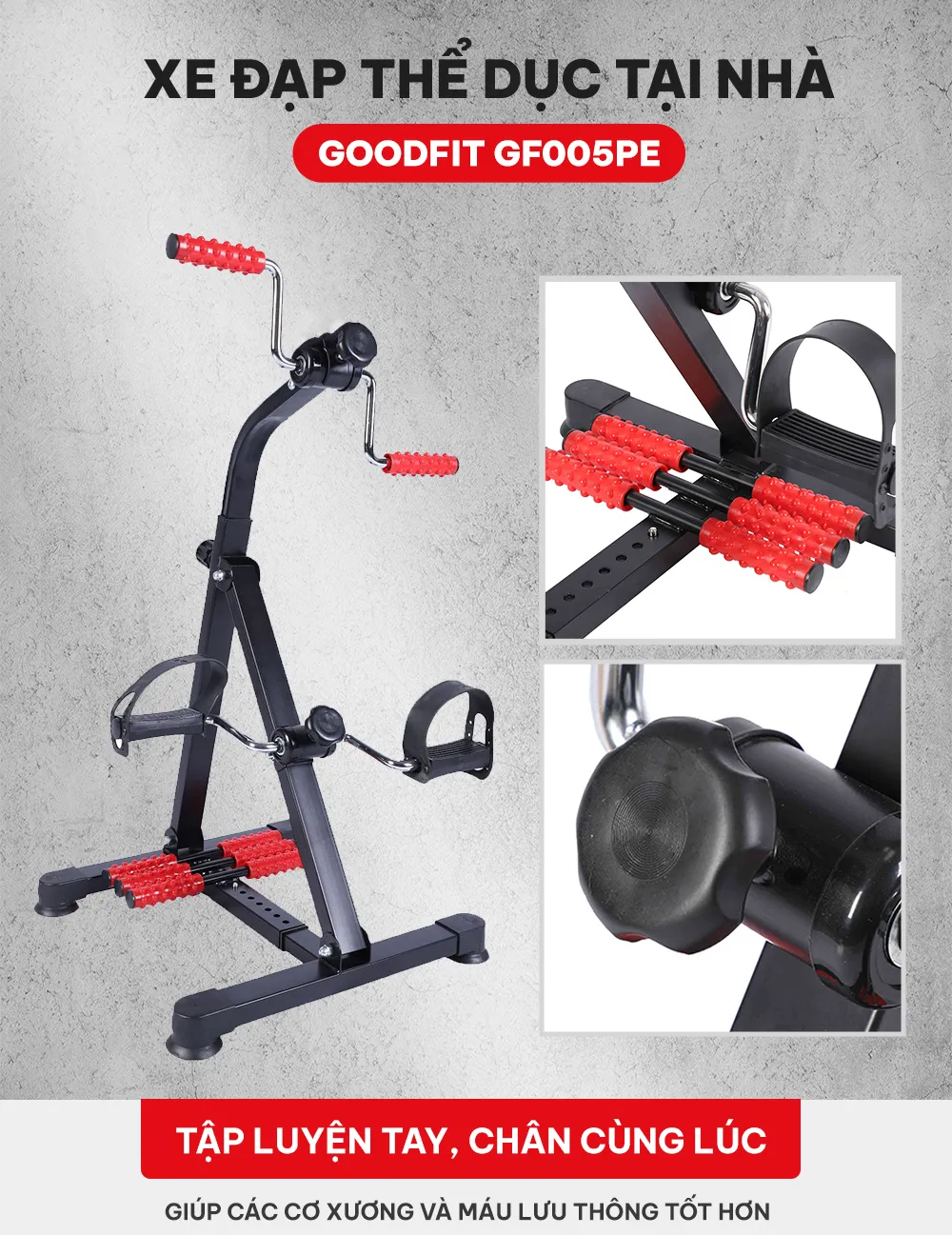 Xe đạp tập thể dục tại nhà, tập phục hồi chức năng, vật lý trị liệu chính hãng GoodFit GF005PE