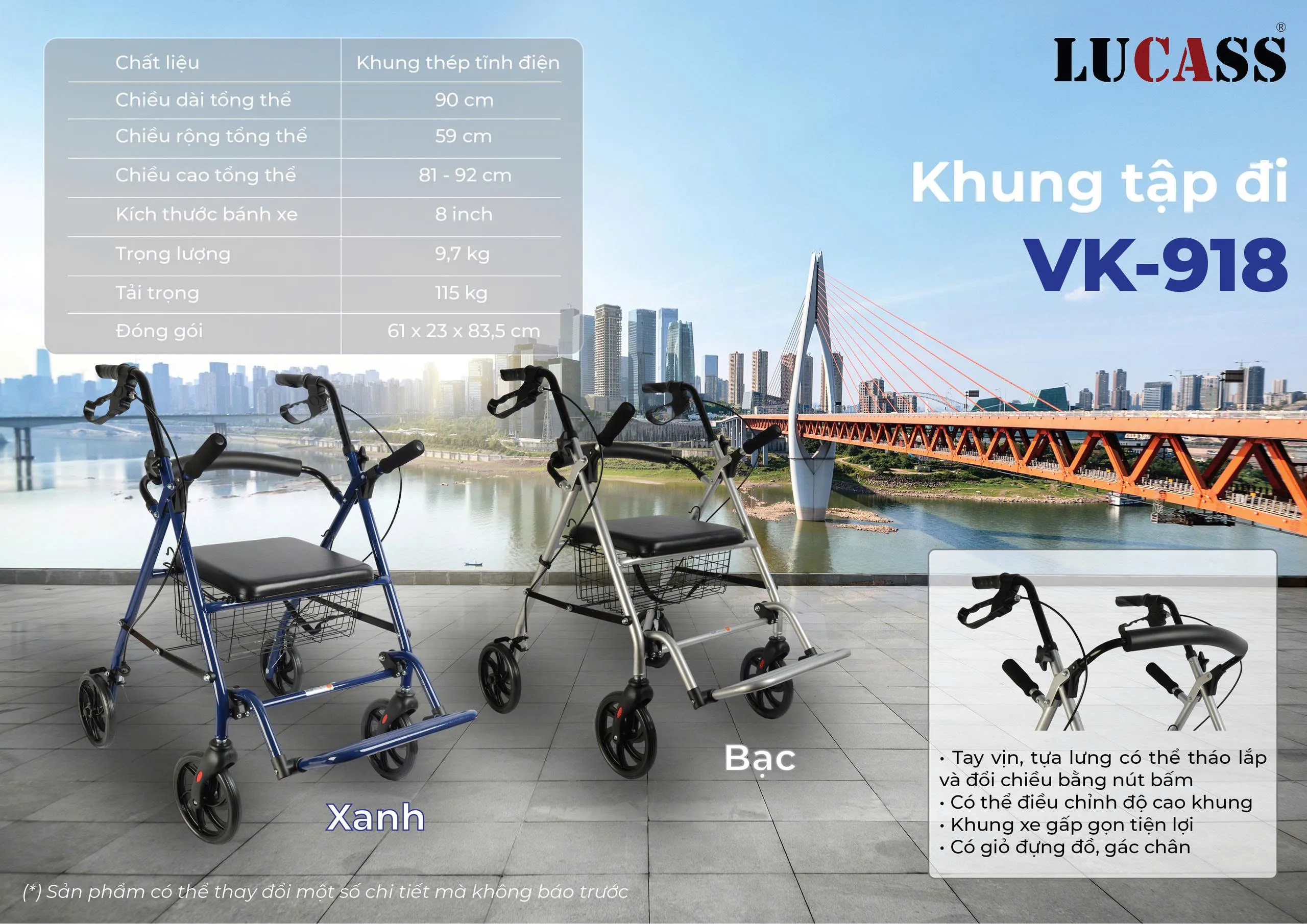 Khung tập đi Lucass W918 có phần để chân