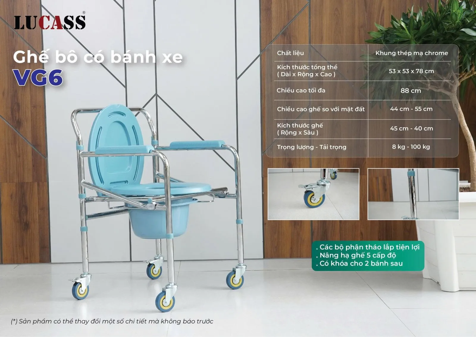 Ghế Bô Vệ Sinh Có Bánh Xe Lucass VG6 (G-96)