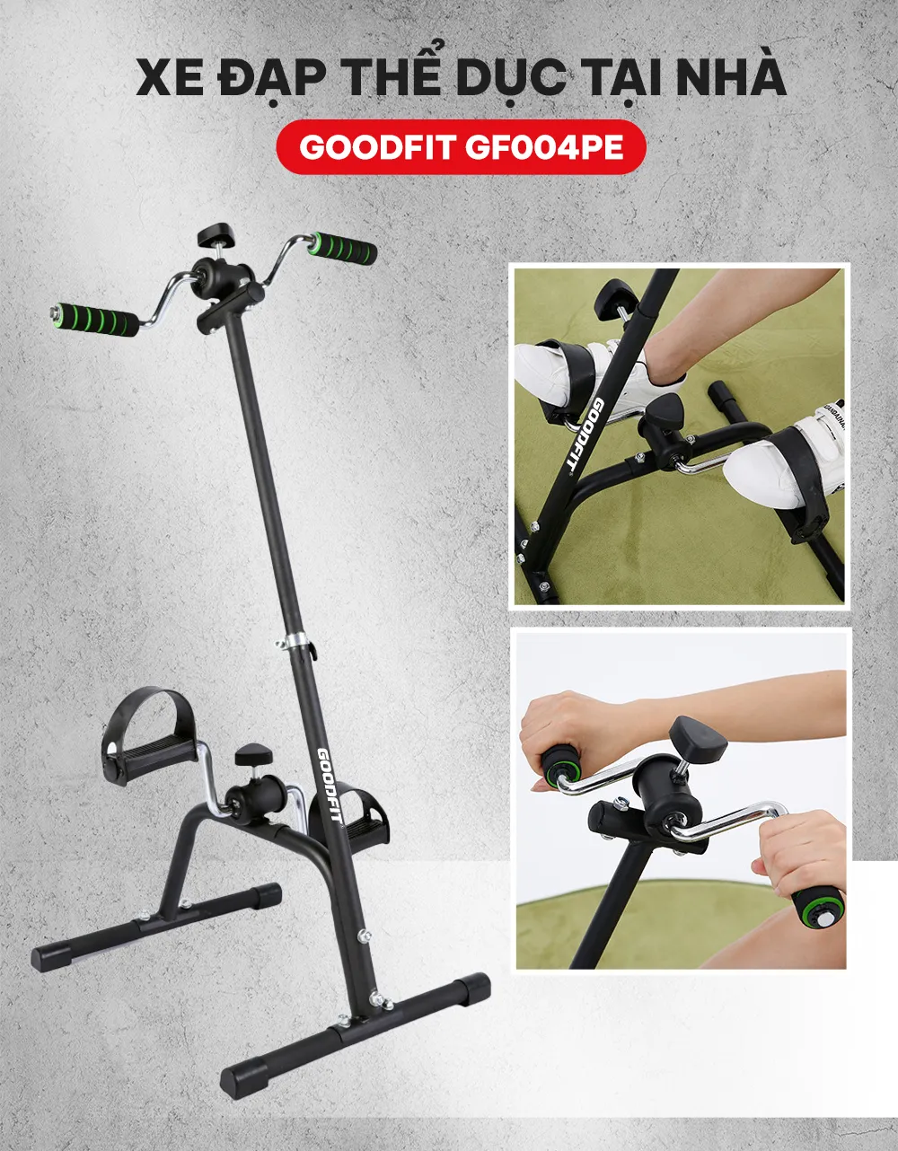 Xe đạp thể dục tại nhà, tập chân tập tay phục hồi chức năng GoodFit GF004PE